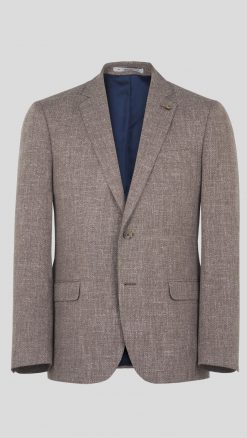 Magee 1866 Westport Blazer in pale sage green pure cotton basket weave – front view showing notch lapels and flapped pockets