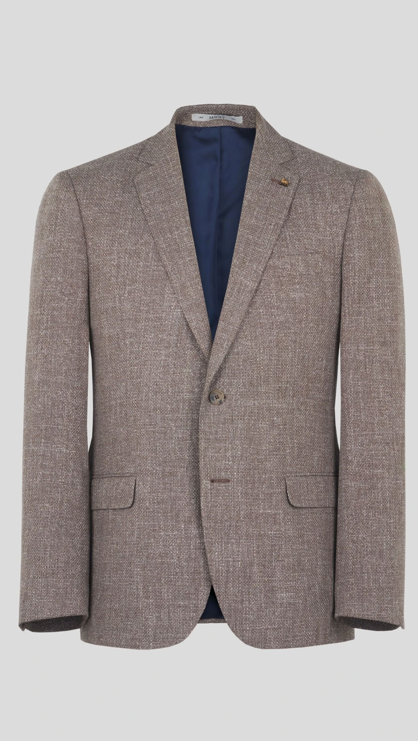 Magee 1866 Westport Blazer in pale sage green pure cotton basket weave – front view showing notch lapels and flapped pockets