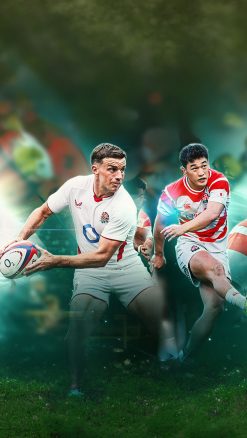 England v Japan rugby match Twickenham Nations Championship 2026 - white jersey player vs red jersey