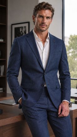 Magee 1866 Grafton blue Glencheck wool and linen suit for men
