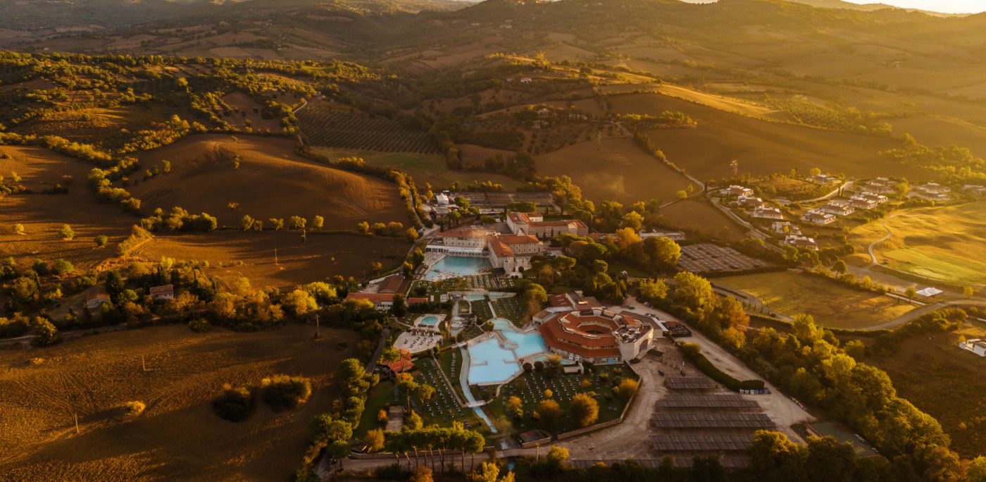 Steam rising from the natural thermal spring pools at Terme di Saturnia Natural Destination in southern Tuscany Maremma