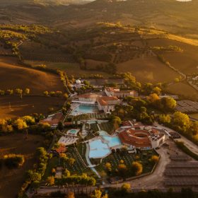 Steam rising from the natural thermal spring pools at Terme di Saturnia Natural Destination in southern Tuscany Maremma