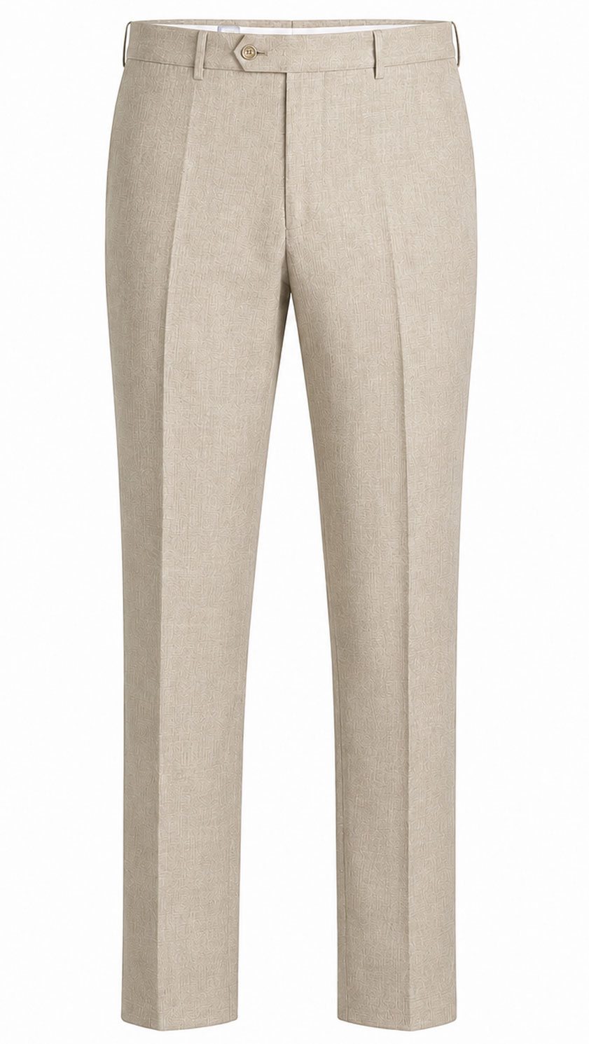 Stone linen tailored trousers by Gurteen designed for relaxed summer suiting
