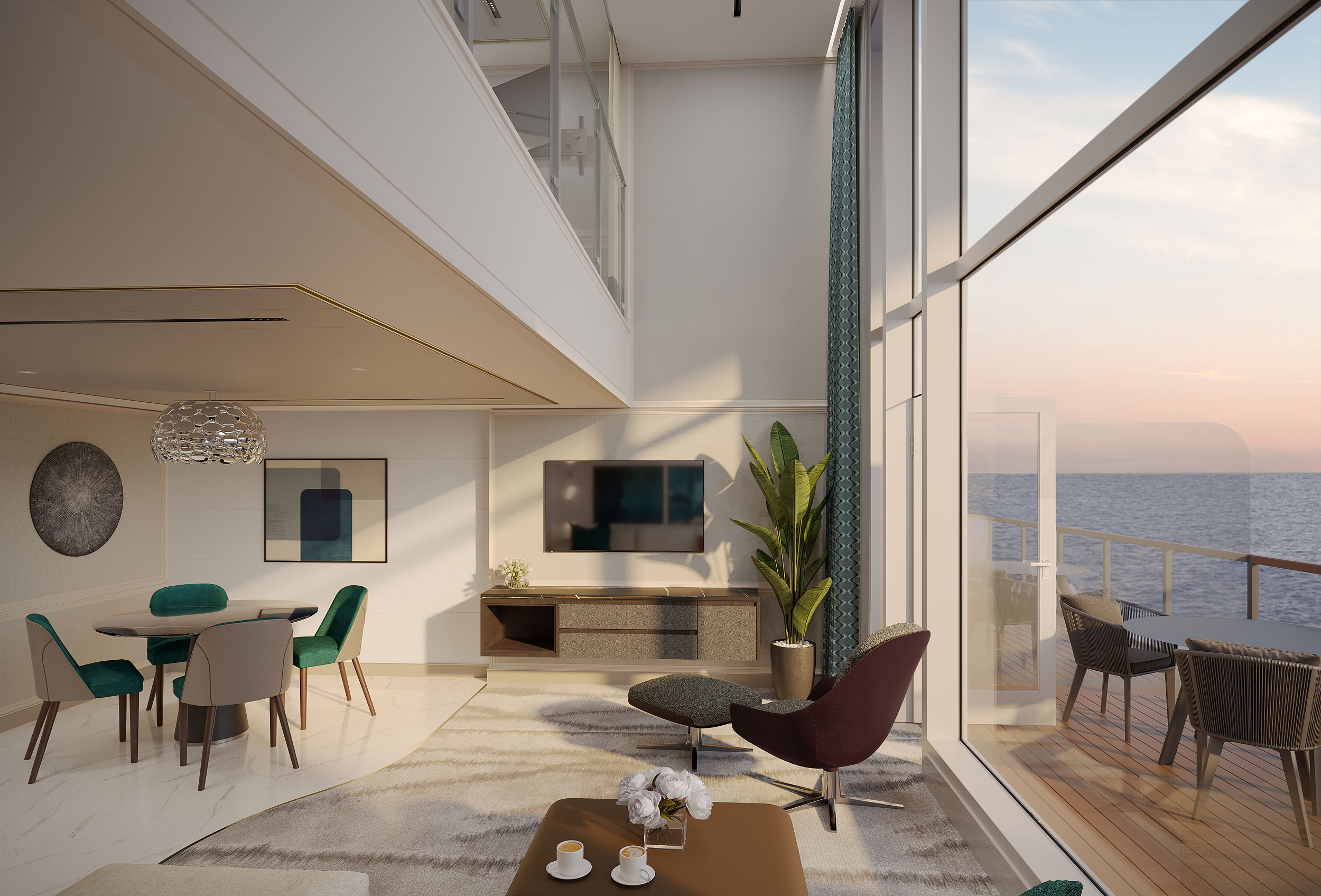 Double-height luxury suite with private terrace on Seven Seas Prestige