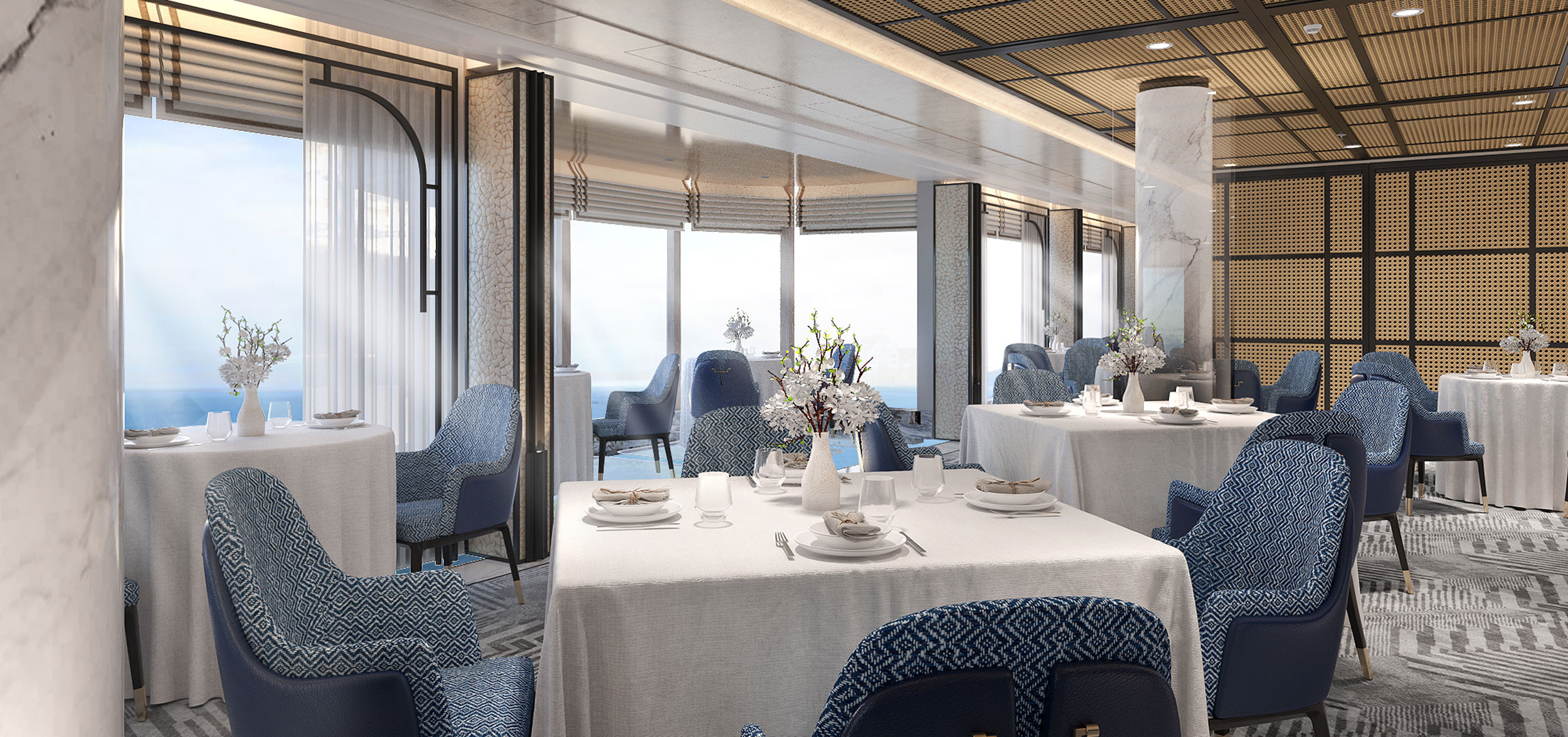 Elegant restaurant interior aboard Seven Seas Prestige
