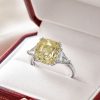 Natural unheated 4.50 carat Ceylon yellow sapphire ring with trillion-cut diamonds handmade in platinum