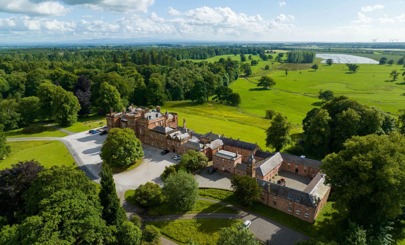 Aerial view of Netherby Hall estate in north Cumbria