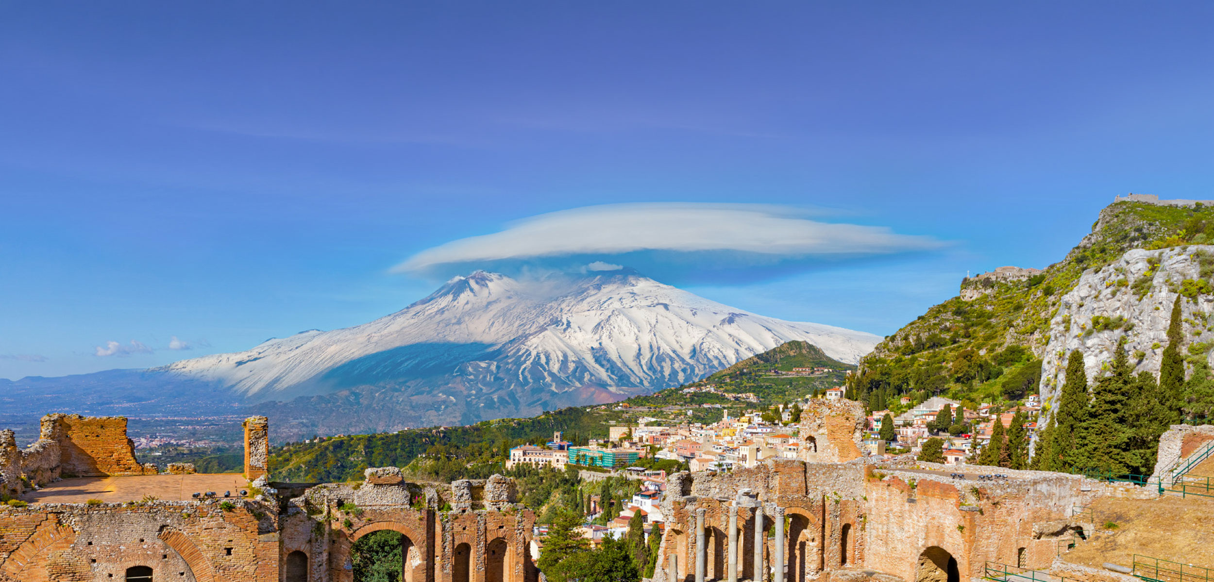 Mount Etna viewed from Taormina on Regent Seven Seas Prestige Mediterranean cruise