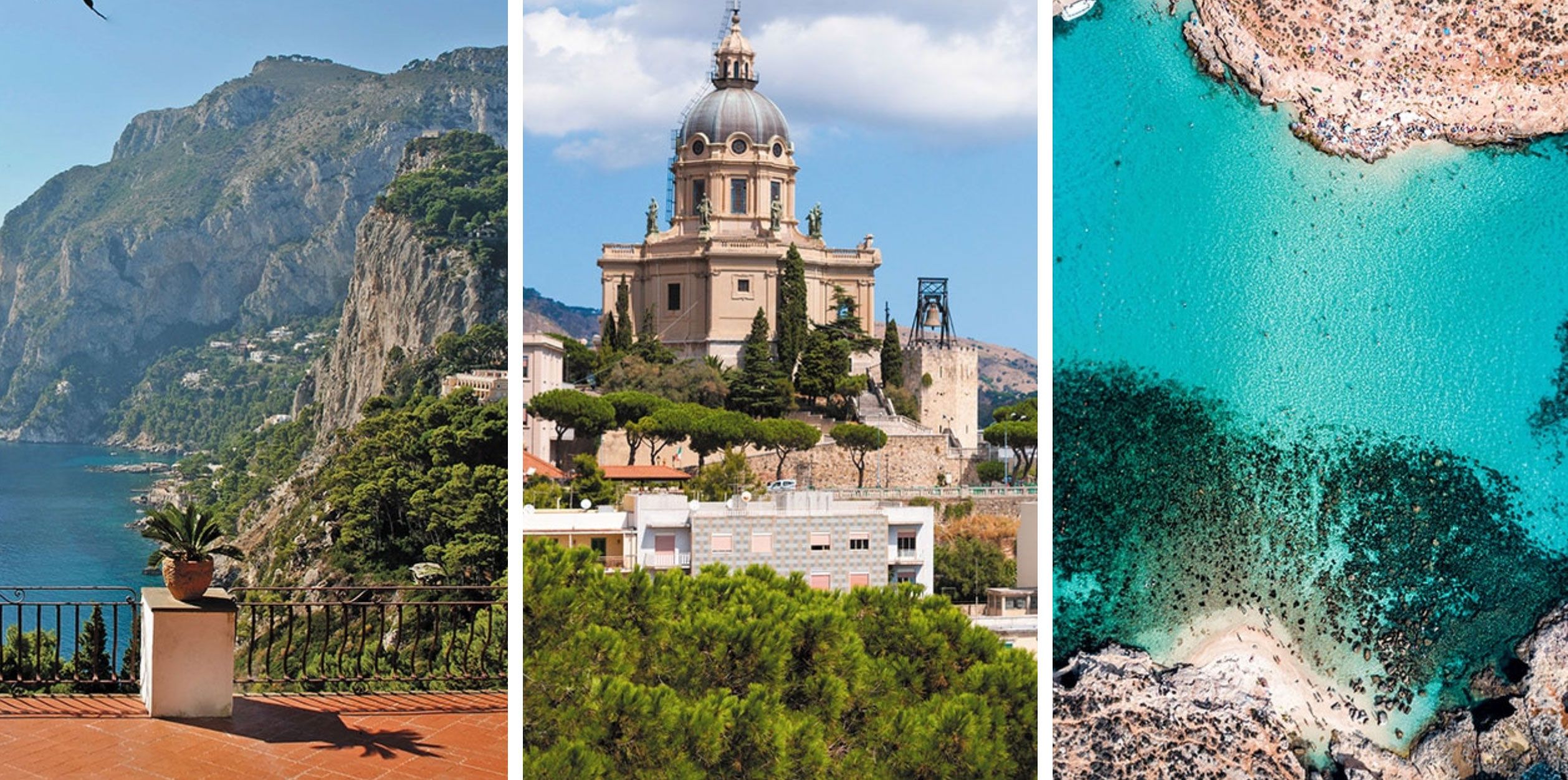 Sicily coastline, historic architecture and turquoise Mediterranean waters