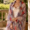 Morning Mist pure silk chiffon stole with watercolour ripple design in lavender, coral and silver grey.