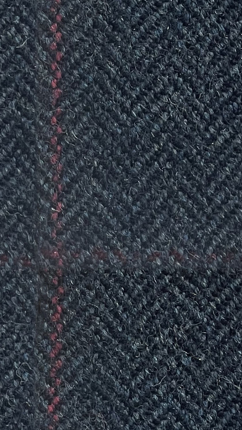 Slate Blue herringbone pure wool cloth with Burgundy Check for Gurteen Cobham jacket