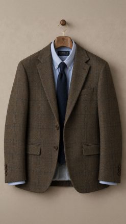 Gurteen Cobham Taupe Brown & Navy Check pure wool tailored jacket