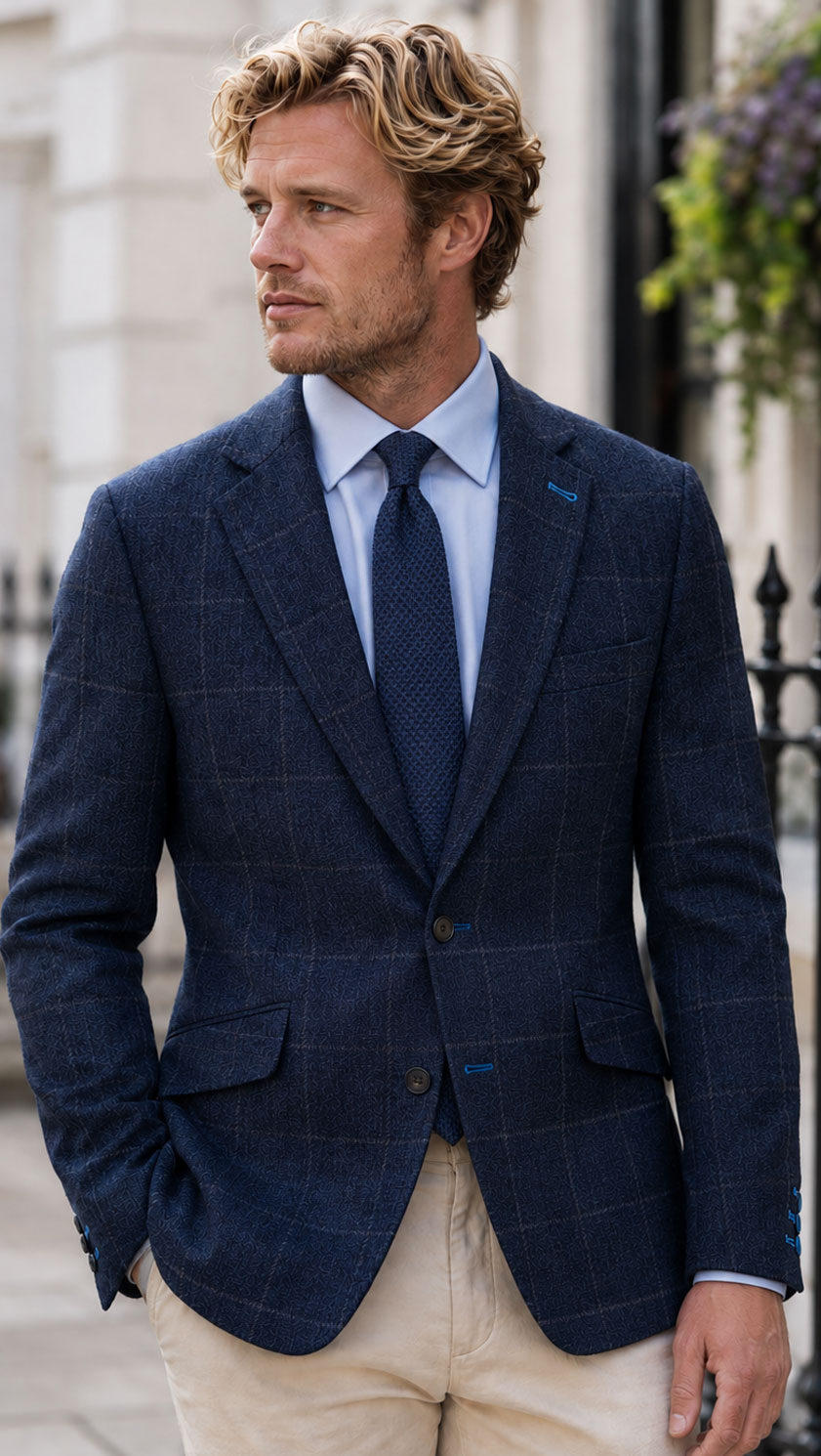 Gurteen Cobham pure wool tweed jacket in Blue Check