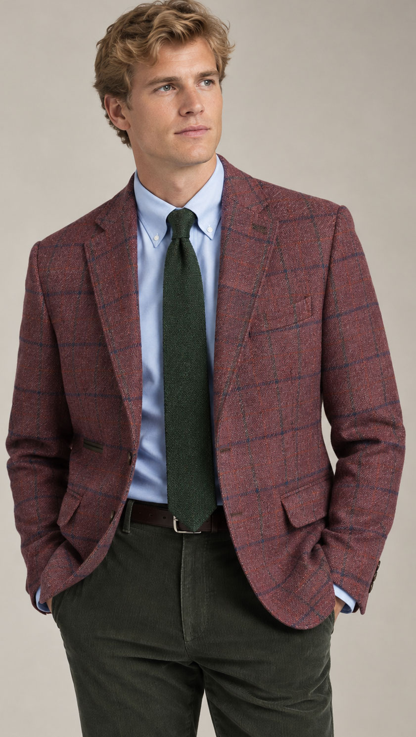 Gurteen Oakham pure wool jacket in Cranberry Check at CountryClubuk
