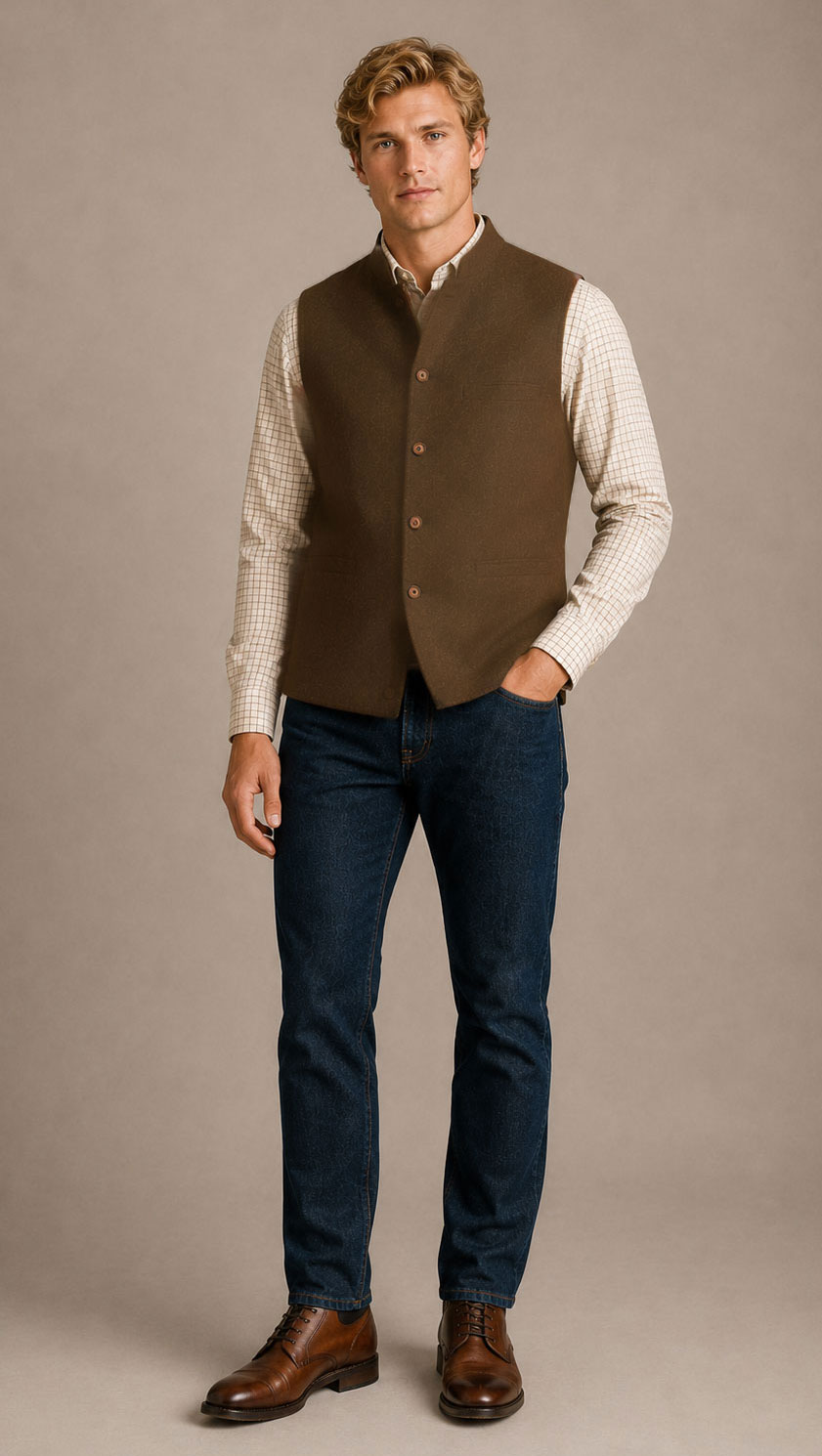 Gurteen Penrith pure wool tweed waistcoat in Spice Tweed