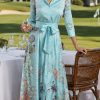 Jessica Russell Flint Floral Medley silk shirt dress in aqua with painterly florals, belted maxi style