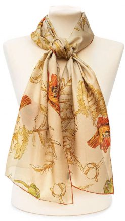 May Morris Poppies Habotai silk scarf by Fox & Chave