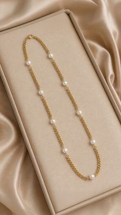 The Mayfair Pearl Necklace | 9mm Natural Pearl & Gold Vermeil Long Necklace - Image 2