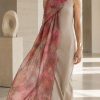 Mucha Ruby silk stole by Fox & Chave for CountryClubuk, worn by model.