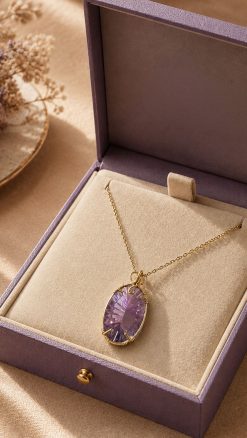 Handmade natural amethyst pendant with gold-filled setting and 14ct gold chain
