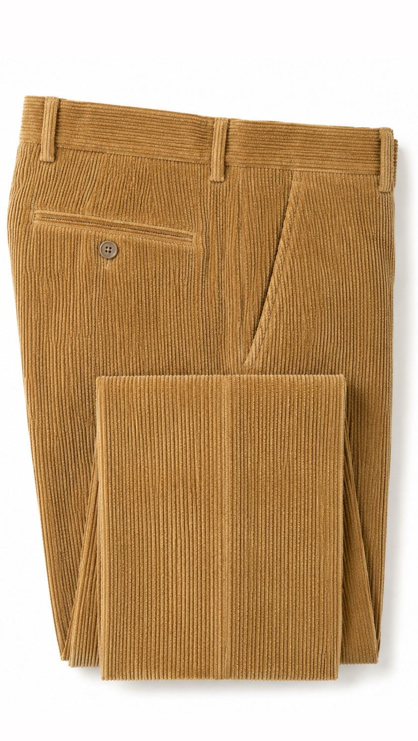 Pytchley pure cotton cord trousers in Sand – pocket and cord detail